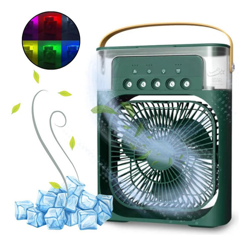 Mini Ventilador Portátil 3 Velocidades Com Led Verde