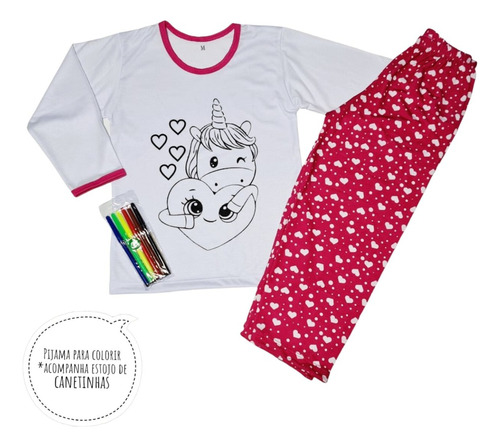 Pijama Infantil Inverno Colorir Manga Longa Presente Menina