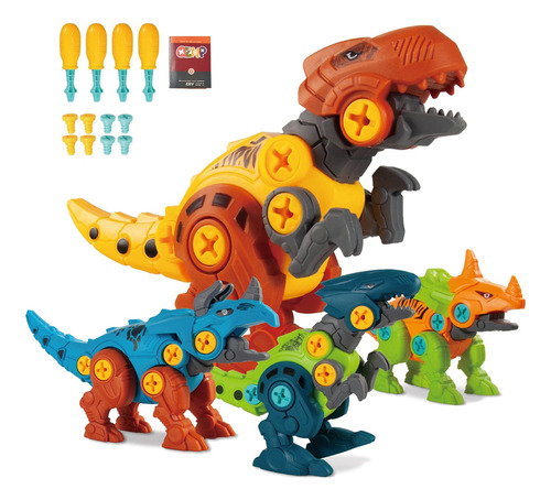 Set 4 Dinosaurios Armables Dino T-rex Triceratops 20 Cm Niñs