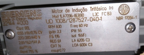 Motor Trif 3/4cv 220/380/440v 8polos Siemens 1la7096-8eb90