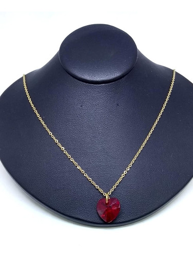 Collar Para Mujer Corazón Rojo Amor Joya Acero Dorado