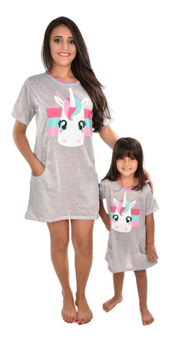 Combo Mãe E Filha Pijama Camisola Estampado Unicórnio