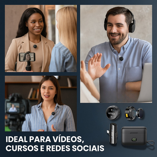 Microfone De Lapela Duplo Anti Ruído Sem Fio Redondo Premium