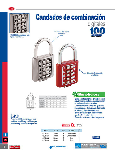 Candado De Combinación, Cromo Brillante, 40 Mm Lock