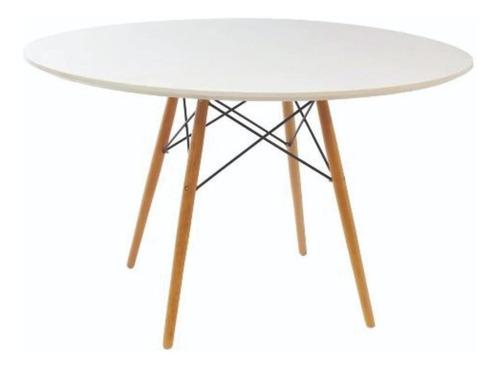 Mesa Eames Redonda Tapa Blanca Patas De Madera 1mt Diametro