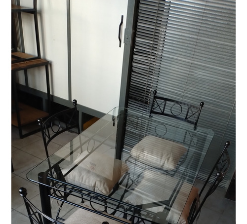 Mesa Cocina 120x80 + 4 Sillas Hierro Cristal 10mm Almohadon