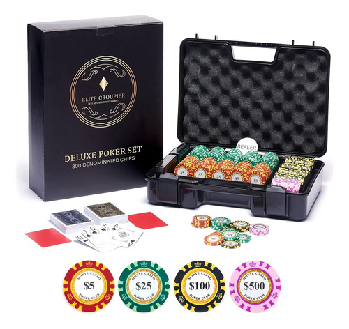 Deluxe 300 Poker Chips Set - Poker Set 300 Chips, Shock R...