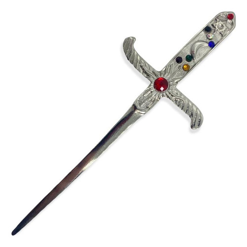 Athame Metal Prata Brilhante 19cm Pedra Colorida E Strass