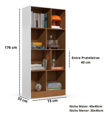 Estante Para Livros Rios Com 8 Prateleiras E Divisórias Cor Branco Nature