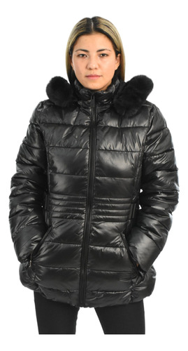 Campera Inflable Mujer Negra Impermeable Importada Tmil 3935