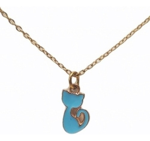 Lindo Collar Gato Azul - Chapa De Oro Acero Inoxidable
