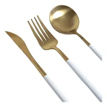 Comprar Set Juego De Cubiertos Utensilios X3 Piezas Dorado Acero