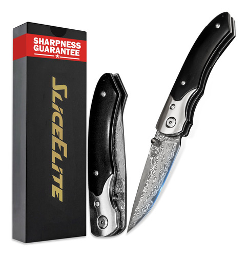 Cuchillo Plegable Black Sangre De Damasco Vg10 Mango De Ma