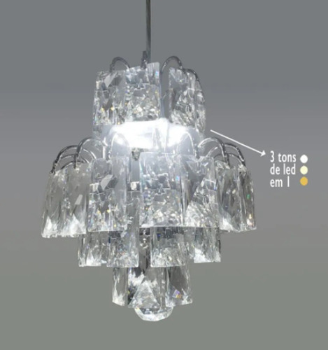 Lustre Pendente De Cristal Legítimo K9 C/ Lâmpadas - 3 Tons Cor Transparente/Prata