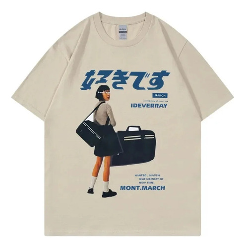 Camiseta De Algodón Con Estampado Japonés Streetwear Girl