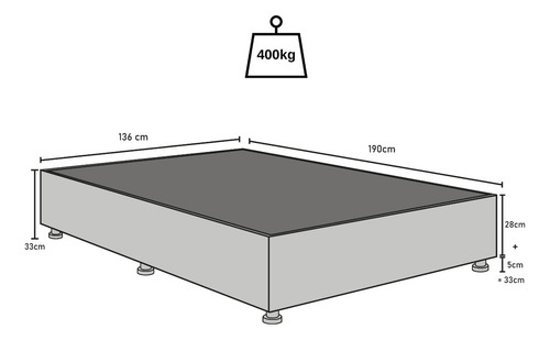 Base Cama Matrimonial Box Madera Con Tapiz Lino Gris Oxford