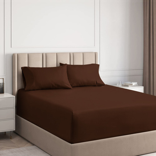 Jogo De Lençol Elástico Cama Casal Queen 3 Peças 400 Fios Cor Tabaco(marrom)