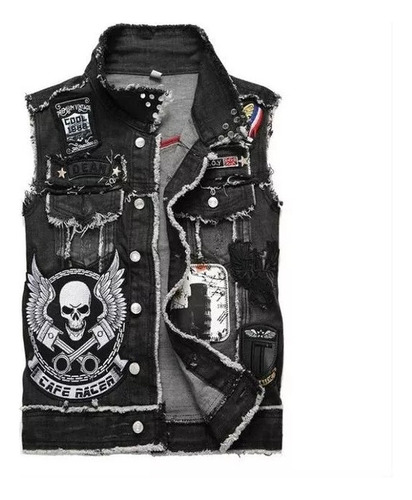 Chalecos De Mezclilla Punk Para Hombre Con Bordado De Ca [u]