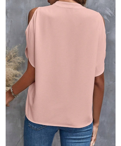 Camisa De Verano Con Cuello En V Liso Y Hombros Descubiertos