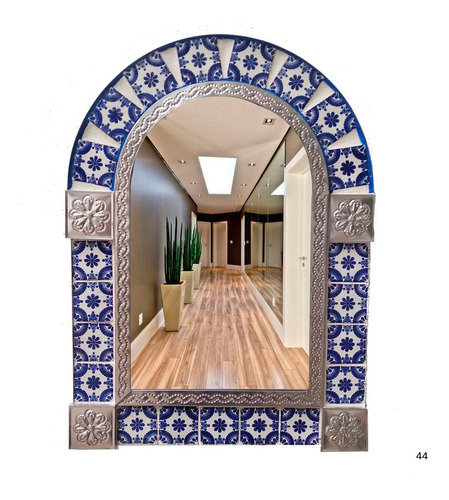 Imagen 1 de 1 de Espejo Arco Marco Latón Azulejo Talavera Poblana M44 Spj