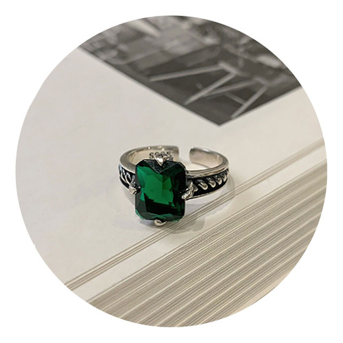 Anillo Plata 925 Con Zirconia Verde, Ajustable, Hecho A Mano