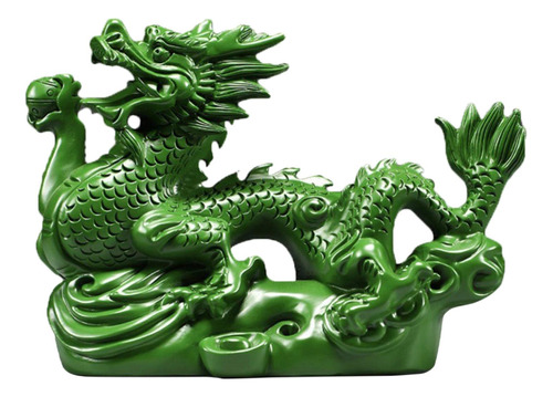 Figura De Dragón Chino, Escultura De Madera, Estatua Verde