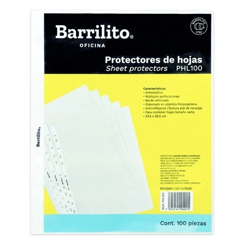 Protector De Hojas Barrilito Paquete Con 100 Pzs T/carta