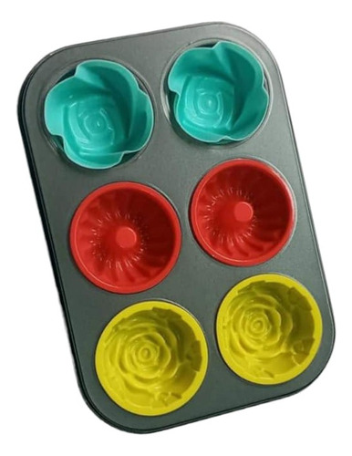 * Molde Charola 6 Cupcakes +capacillos Silicon M2 Fondant
