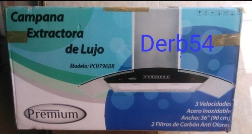 Imagen 1 de 4 de Campana Extractora De Lujo Marca Premium 90 Cms Mod Pch796dr