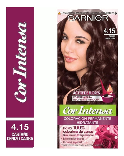 Kit Tintura, Oxidante Garnier  Cor intensa Kit Coloración Permnente Hidratante Garnier Cor Intensa tono 4.15 castaño cenizo caoba para cabello
