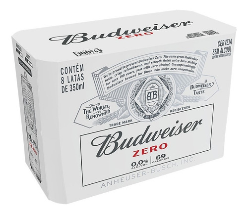 Cerveja Budweiser Zero Sleek 350 Ml - Caixa Com 8 Unidades