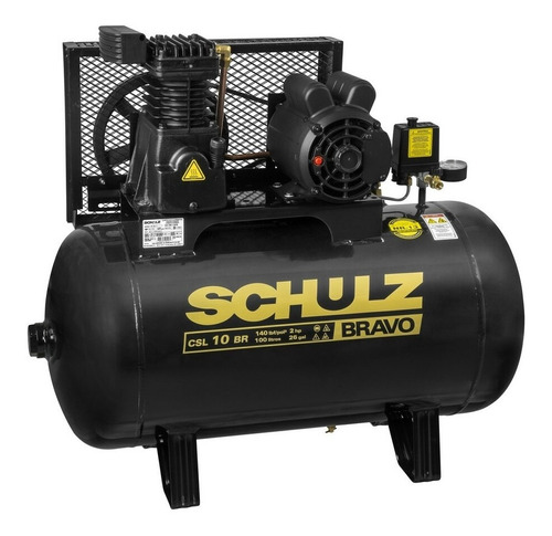 Compressor de ar elétrico Schulz Bravo CSL 10 BR/100 monofásica 100L 2hp 220V 50Hz/60Hz preto