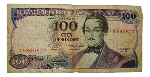 Billete Colombiano De 100 Pesos De 1980 