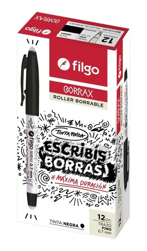 Roller Borrable Filgo Borrax Tinta Negra X12 Unidades