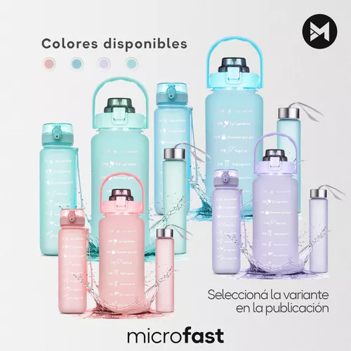 Kit Botellas Agua Deportiva Set 3 En 1 Motivacional Plástico