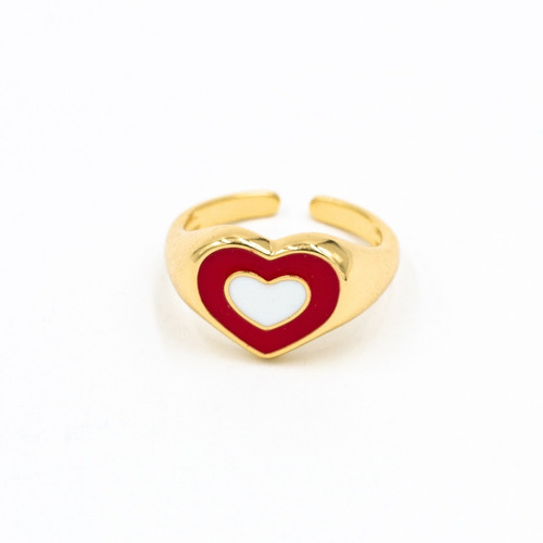 Anillo Corazon Esmaltado Ajustable Chapa