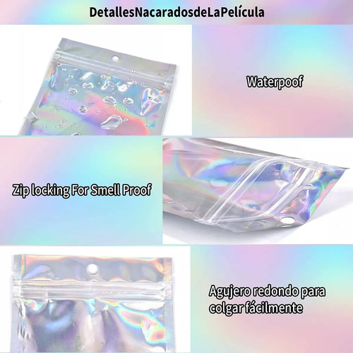 Svuanny Bolsa Plástico Tornasol Holográfica 100 Pzas Resellable 10.5x15 Cm