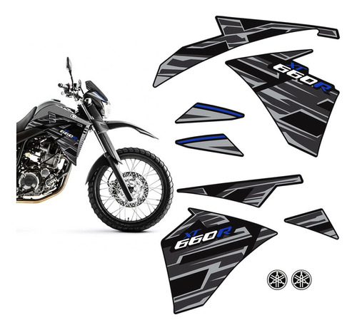 Adesivo Faixa Yamaha Xt 660r 2015/2018 Moto Preta + Emblemas