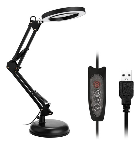 Lampara De Escritorio Luz Led Ajustable Flexible Articulada Estructura Negro