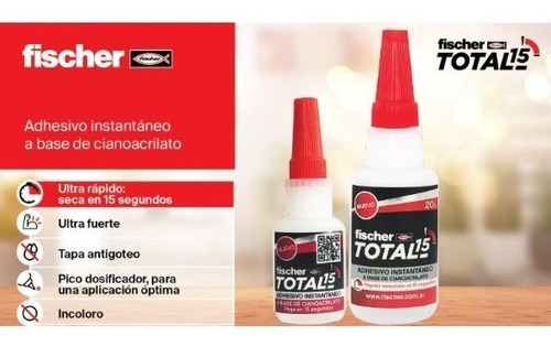 Imagen 4 de 9 de Pegamento Cianoacrilato Fischer Total 15 Instantaneo 10 Gr