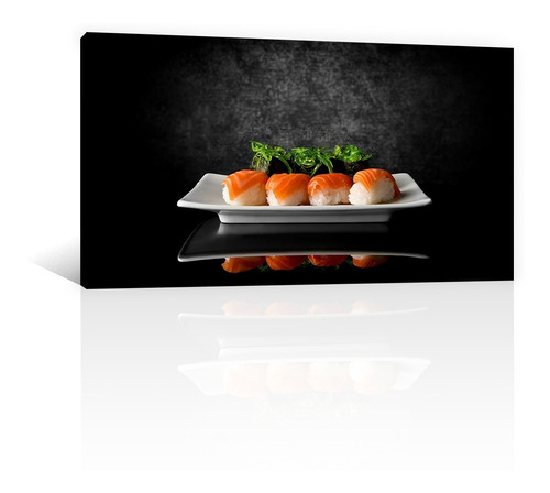 Cuadro Decorativo Canvas Platillos Sushi En Fondo Negro