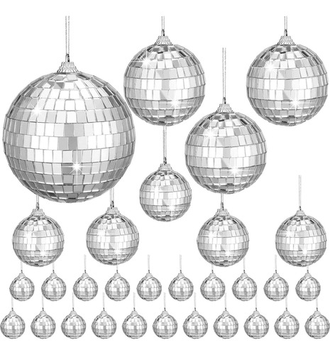 Hydren 30 Pcs Silver Hanging Disco Ball Con Cuerda De Espejo