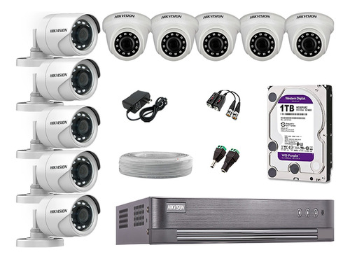 Kit 10 Camaras Full Hd 1080p Hikvision Disco 1tb Completo