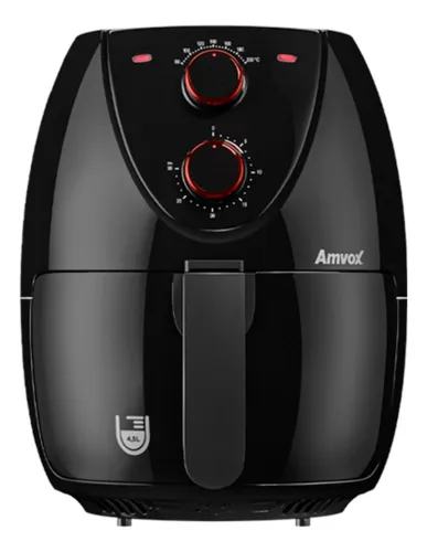 Fritadeira AirFryer Elétrica Sem Óleo Panela 4,5 Litros 1400W Timer Preta Amvox Arf 1205 220V