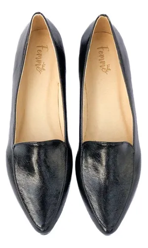 Zapatos Mujer Flats Charol Corrugado Negro Forro De Piel Cuotas