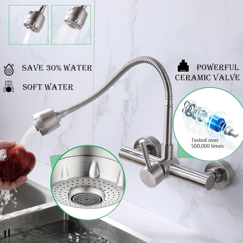 Llave Monomando Lavaplato Al Muro Cuello Flexible Acero Inox