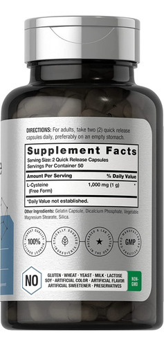 L- Cisteina L-cysteine 1000mg 100 Cápsulas Eg N16 Sabor Nd