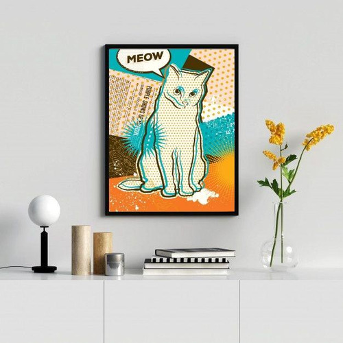 Marco Pop Art con forma de gato, 33 x 24 cm, cristal y marco negro
