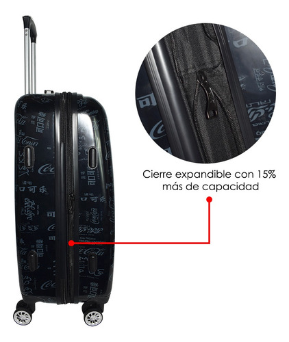 Maleta Coca Cola® Rígida Mediana 24 Inch Expandible 8 Ruedas Color Negro