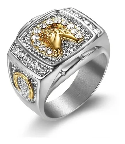 Anillo Color Plata Piedras Caballo Acero Inoxidable Hombre